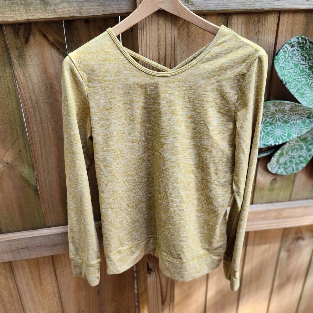 Crane Mustard Gold Criss Cross Long Sleeve Stretchy Tee Women's Medium